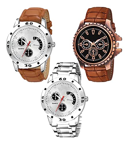 Acnos® Premium Special Super Quality Analog Watches Combo Look Like Handsome for Boys and Mens Pack of - 3(437-MIN-BRW)